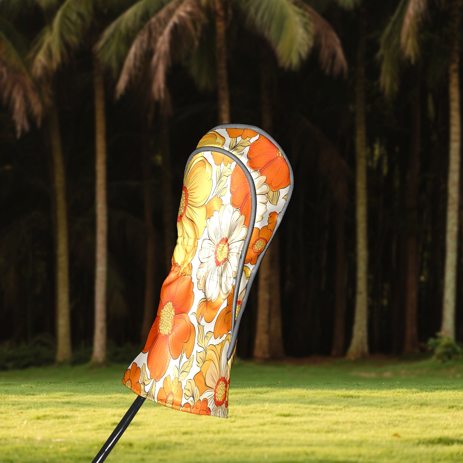 Golf Club Covers, Orange Flower Premium PU Leather Driver Hybrid Putter Head Covers with Velvet Lining, Waterproof Golf Gifts for Men Women