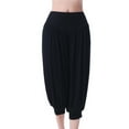 thumbnail image 2 of CLOISE Womens Capris Stretch Yoga Pants Elastic High Waisted Palazzo Pants Summer Casual Fashion Solid Loose Lightweight Cropped Flowy Trousers Black L, 2 of 4