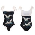 thumbnail image 5 of Un traje de baño de playa de aguas termales delgado de una pieza negro de estilo chino antiguo para mujer con falda cruzada, 5 of 5