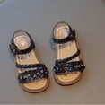 thumbnail image 4 of Baby Girl Sandals Kids Toddler Girls Adjustable Sandals with Flower Design Lightweight Non- Sole Kids Sandals Black 3.5 Years-4 Years, 4 of 5
