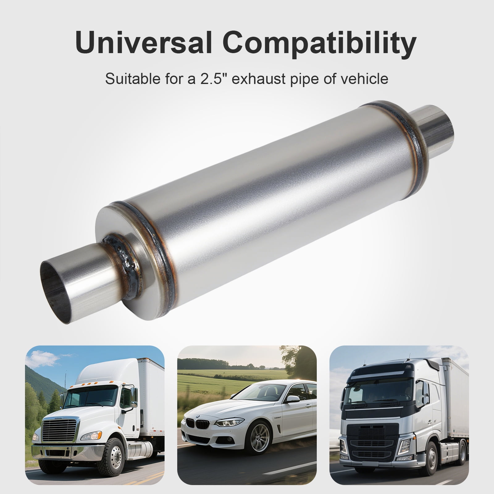Universal Exhaust Muffler Stainless Steel Straight-Through Performance Muffler for Cars Trucks, 2.25" Inlet/Outlet, Overall Length 20"