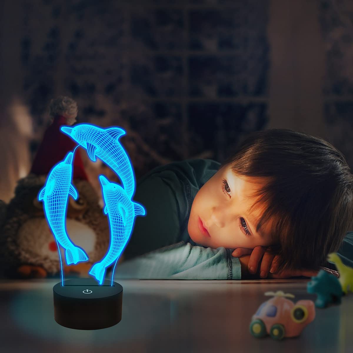 SHAANXIXIAN Night Light for Kids Ocean Dolphin 3D Night Light Porpoise Bedside Lamp with Remote Control 16 Color Changing Xmas Halloween Birthday Gift for Child Baby Girl