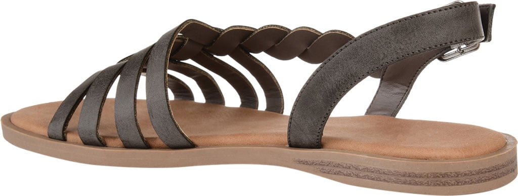 Women's Journee Collection Solay Flat Strappy Sandal Grey Faux Leather 6.5 M