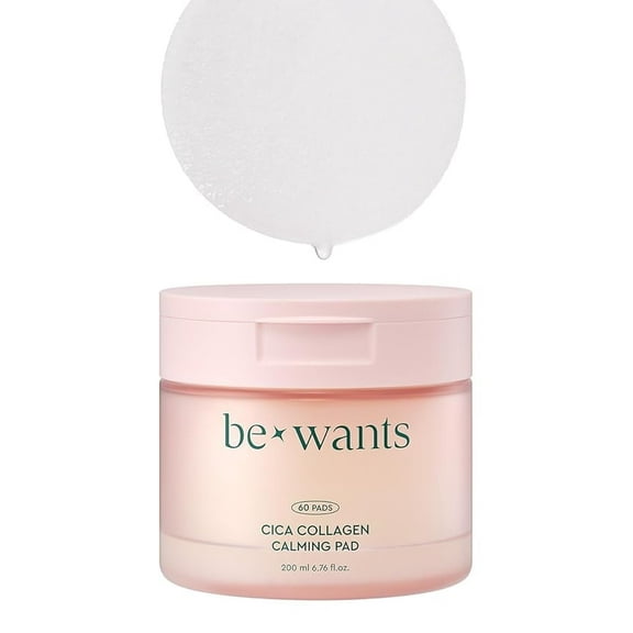 Bewants Cica Collagen Calming Pads – Instant Soothing & Moisturizing with Centella Asiatica & Triple Hyaluronic Acid, 60 Pads, Includes Hygienic Tweezers, 6.76 fl. oz.