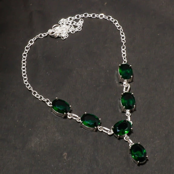 Chrome Diopside Oval Shape Gemstone Fashion Engagement Gift Necklace Jewelry 18"