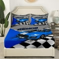 thumbnail image 3 of Erosebridal Race Car Bedding Set Speed Sports Car Twin Bed Sheets Teens Blue Cool Car Extreme Sports Fitted Sheet, Black White Racing Lattice Sheets with 1 Pillowcase, 3 of 4