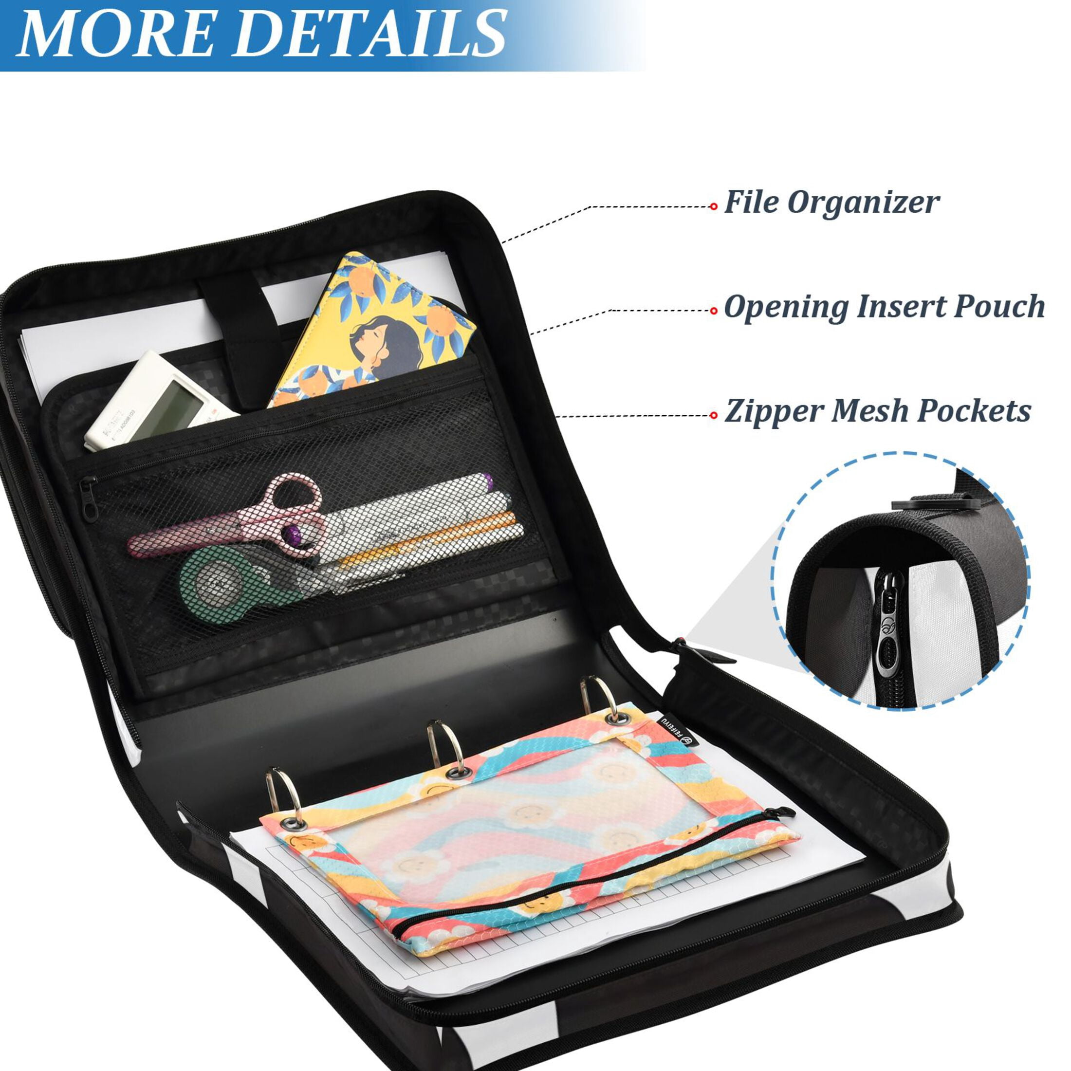 ALAZA Zipper Binder Cow Print 3 Ring Trapper Keeper File Folder Organizer Bag