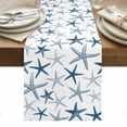 thumbnail image 2 of Summer Marine Life Table Runner, Watercolor Blue Starfishes Ocean Landscape Cotton Linen Kitchen Table Decoration Washable Dining Tabletop Runners for Home Party Decor 16x72 Inches, 2 of 9