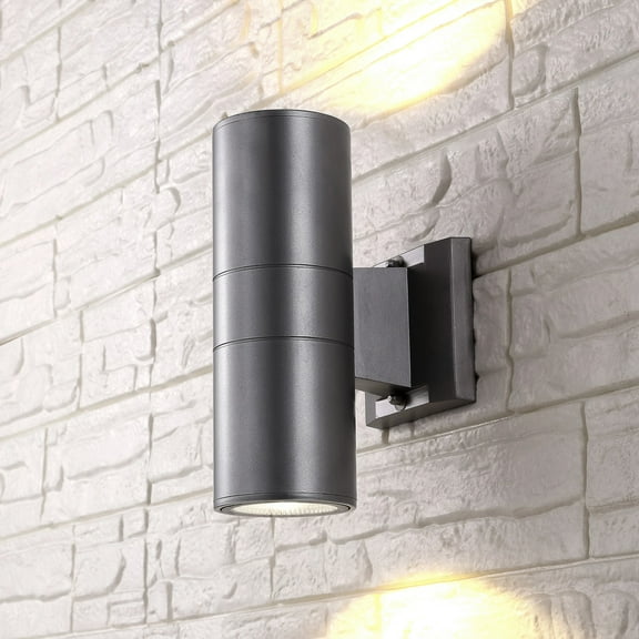 JONATHAN Y Duo 6" 2-Light Modern Midcentury Cylinder Outdoor Metal/Glass Integrated LED Sconce with Uplight, Silver