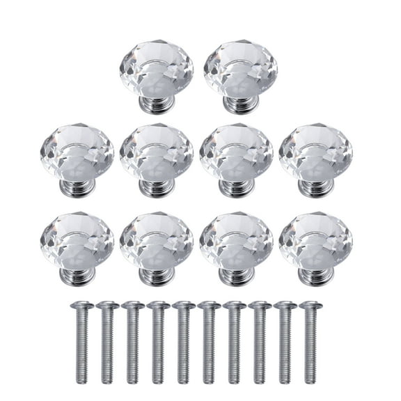NUOLUX 10pcs Crystal Knobs Handle Diamond Acrylic Drawer Knobs Glass Door Handle Knob with Screw for Cabinet Furniture Kitchen Home Decorating