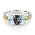 thumbnail image 2 of Gem Stone King 925 Sterling Silver and 10K Yellow Gold Oval Green Mystic Topaz Sky Blue Topaz and White Diamond 3 Stone Ring for Women (2.60 Cttw, Gemstone Birthstone, Size 8), 2 of 3