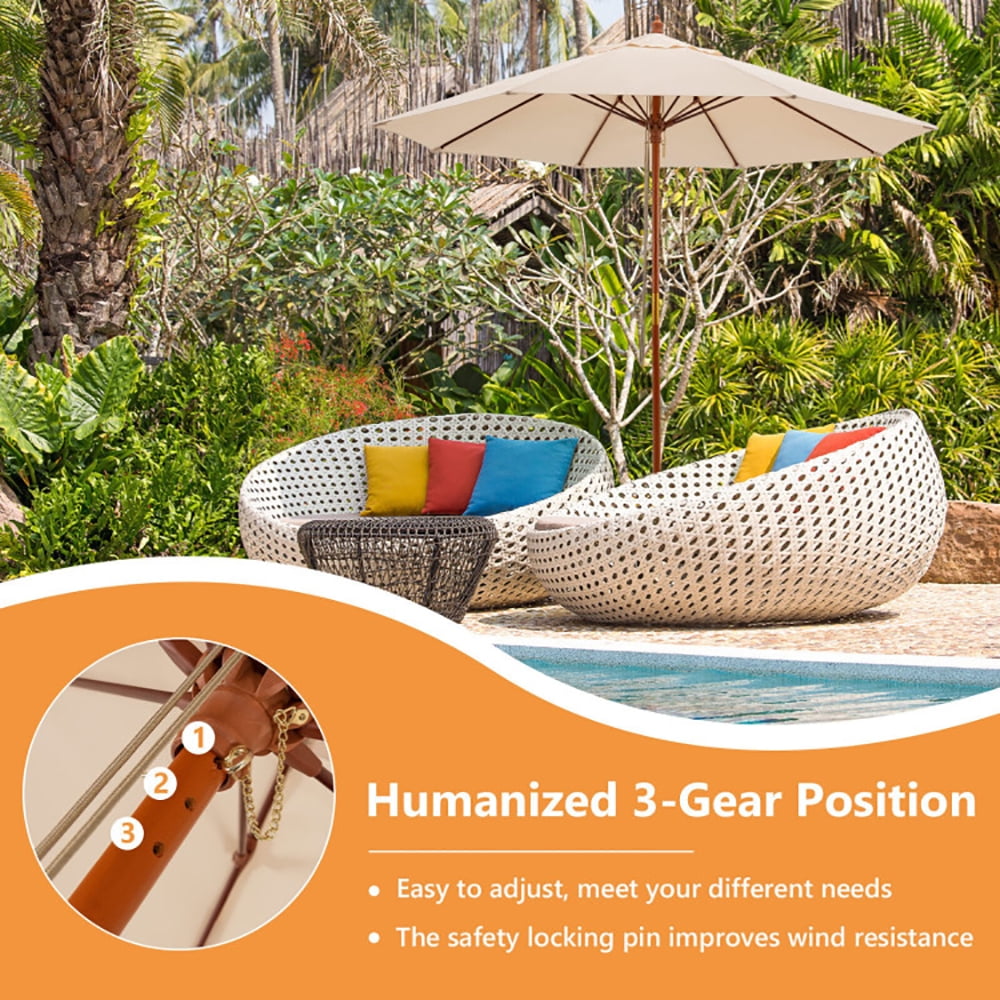 Aimee Lii 9.5 Feet Pulley Lift Round Patio Umbrella with Fiberglass Ribs, Sunbrella Umbrella Outdoor Patio, Beige Aimee Lii 9.5 Feet Pulley Lift Round Patio Umbrella with Fiberglass Ribs, Sunbrella Umbrella Outdoor Patio, Beige