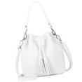 thumbnail image 3 of Bucket Bag Faux Leather Tassel Drawstring Crossbody Pouch Women Solid Color Shoulder Bag Handbag, White, 3 of 6