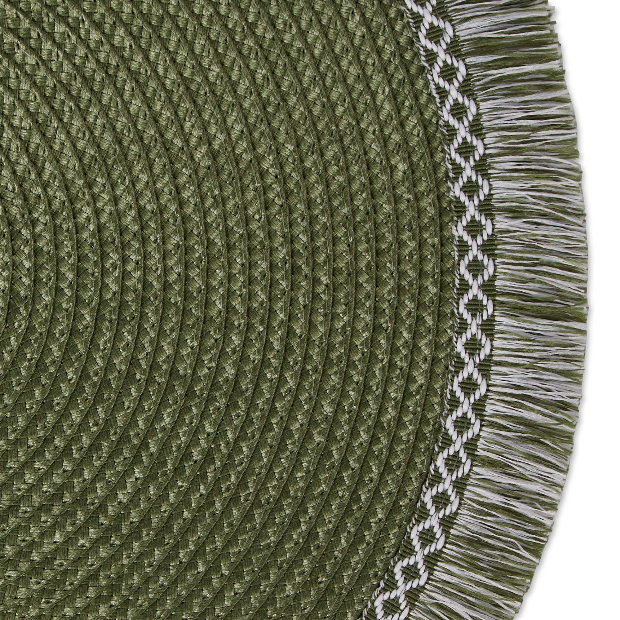DII Sage Green Round Fringed Placemat Set of 6 Round 14.75