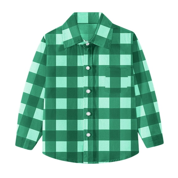 Kids Little Boys Girls Baby Long Sleeve Button Down Plaid Shirt Top