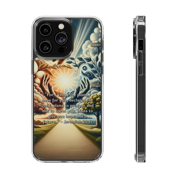 DistinctInk Hybrid (Acrylic / TPU) Clear Slim Fit Case for Apple iPhone 13 Pro (6.1" Screen) - "The Promised Future: Jeremiah 29:11 - Plans of Prosperity"