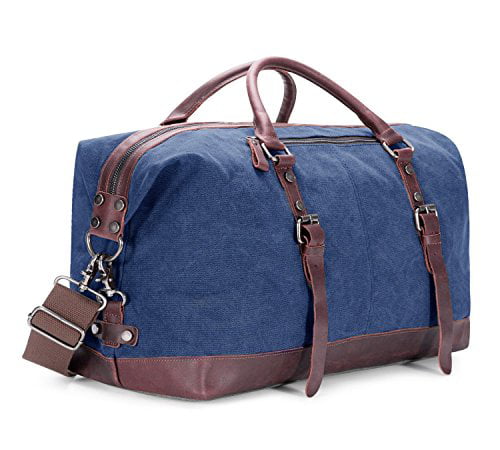 BAOSHA HB-14 Canvas Travel Tote Duffel Bag Carry on Weekender Overnight Bag Oversized for Women and Ladies Blue Dot
