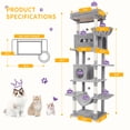 thumbnail image 6 of Hzuaneri Cat Tree, 82.6" Tall Large Multi‑Level Indoor Cat Tower with Scratching Posts, Hammock & Pom Poms, Light Grey, 6 of 9