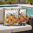 thumbnail image 4 of Orange Pumpkins Fall Outdoor Waterproof Pillow Covers, Black Plaid Polka Dot Botanical Decorative Square Throw Pillowcase Sofa Cushion Sham for Patio/Couch/Chair, 26"x26" 2 Pack, 4 of 8