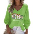 thumbnail image 2 of HOMBOM Christmas Shirts for Women Fall Business Waffle V Neck Christmas Tree Xmas 3/4 Sleeve Womens Tee Shirts Green, 2 of 3