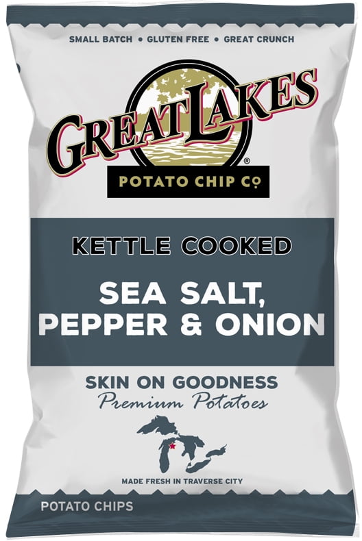 Kettle Cooked Potato Chips by Great Lakes Value Pack Bundled by SUPERDEALS | 1.375 Oz Bag | Sea Salt, Pepper & Onion | Pack of 12 with mystery bonus gift