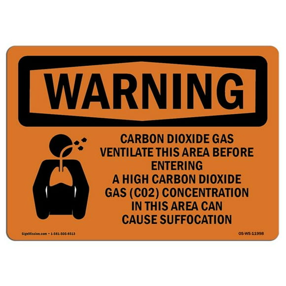 SignMission OS-WS-D-710-L-11998 OSHA Warning Sign - Carbon Dioxide Gas Ventilate with Symbol