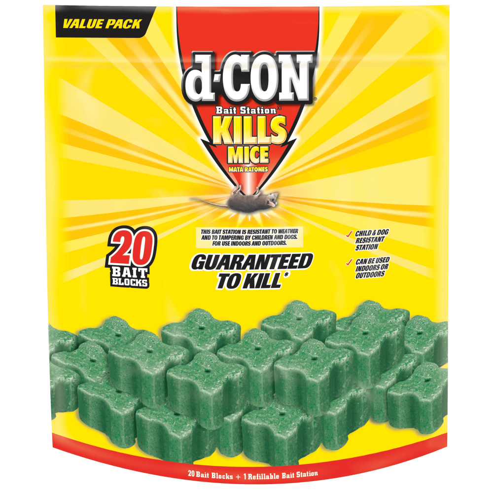 dCON Refillable Corner Fit Mouse Poison Bait Station, 1 Trap + 20 Bait