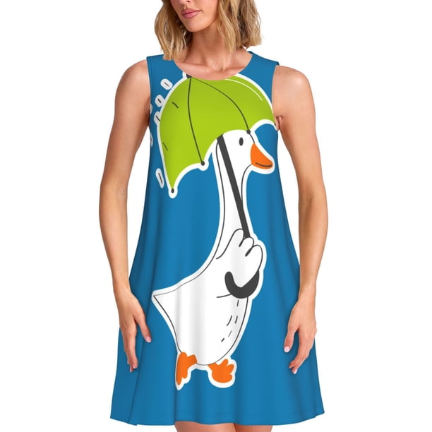 Disketp Goose Holding an Umbrella para Vestido sin Mangas para Mujeres, Vestidos de Verano para Mujeres, Casual y Holgado para la Playa