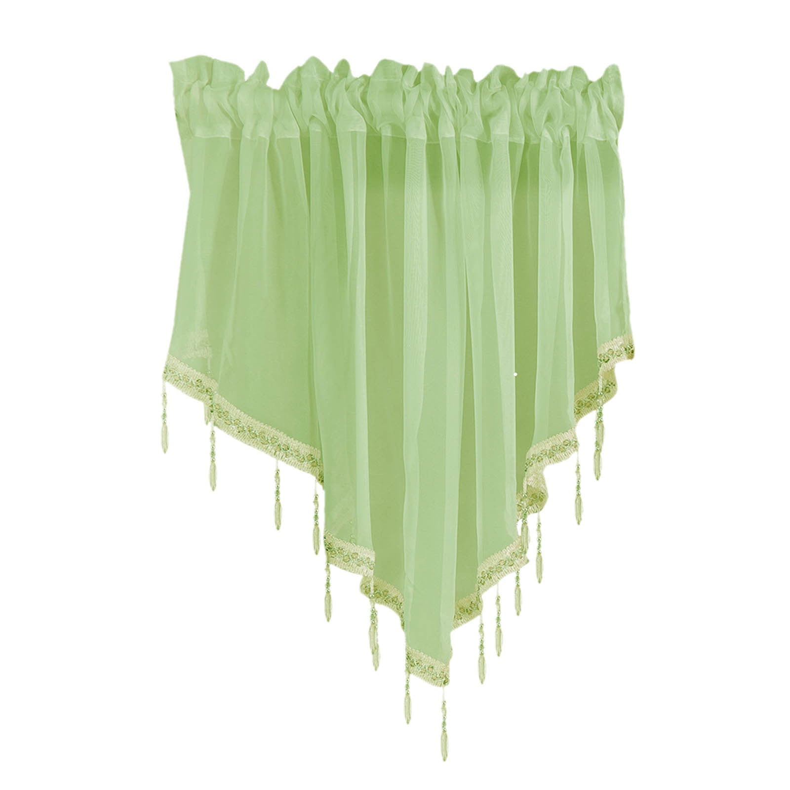 Moqsnm 2 Piece Beaded Triangle Sheer Valance Curtains for Windows Kitchen Living Room Bathroom Bedroom Voile Sheer Rod Pocket Short Window Valance Curtains (Green,51"x24")