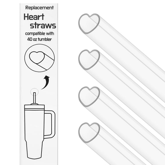 12 Inch Reusable Straws for 40 oz & 30 oz Tumbler Accessories - Tritan Cute Heart Straws Drinking Plastic Replacement Extra Long straw 4-Pack with cleaning brush