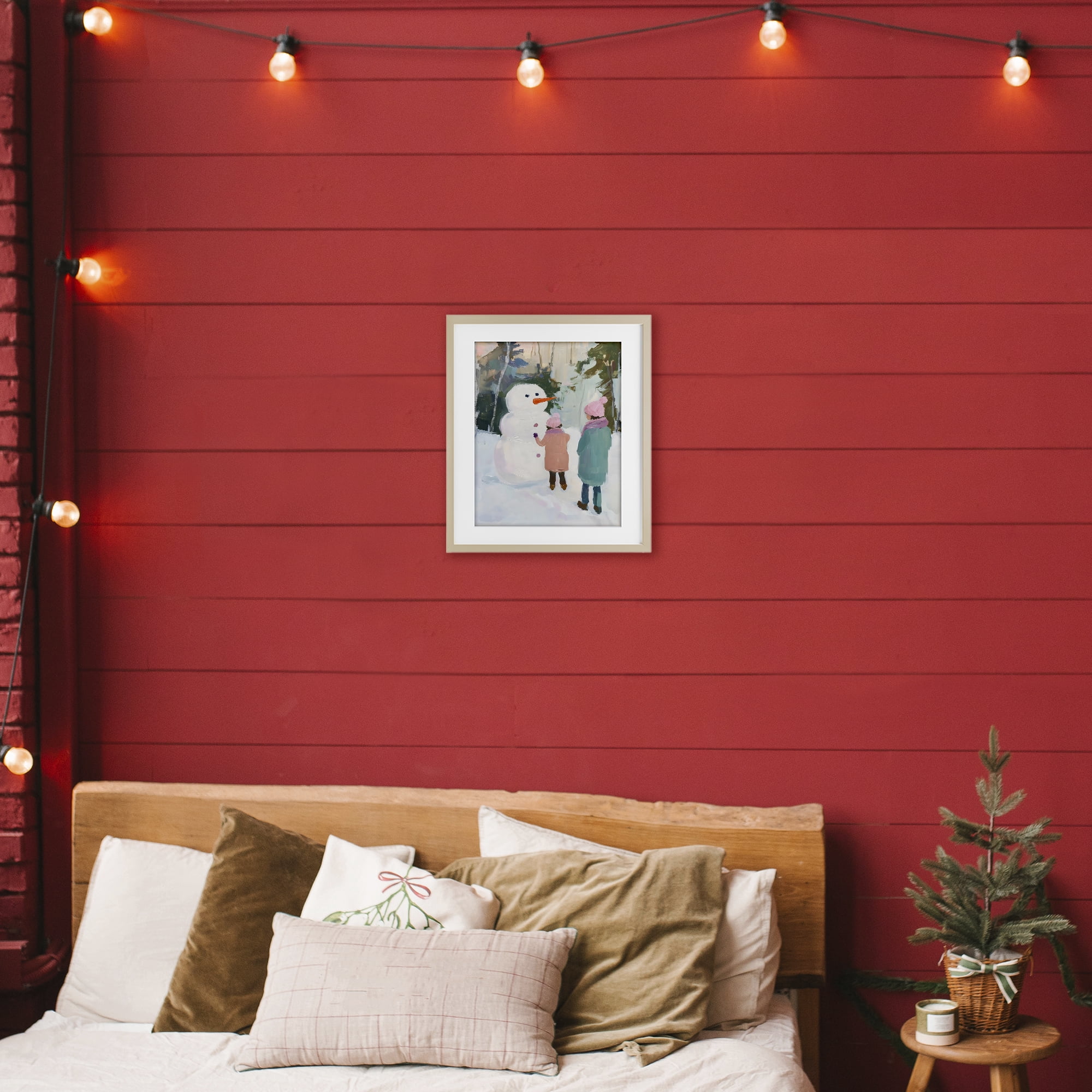 Stupell Industries Two Girls With Snowman Birch Framed Print Under Glass, design by The Prints Vibe