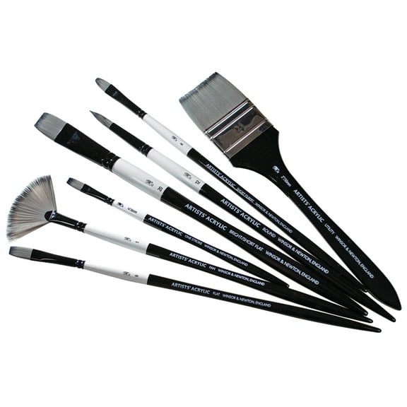 Winsor & Newton Artists' Acrylic Brush, Bright, Long Handle, 2