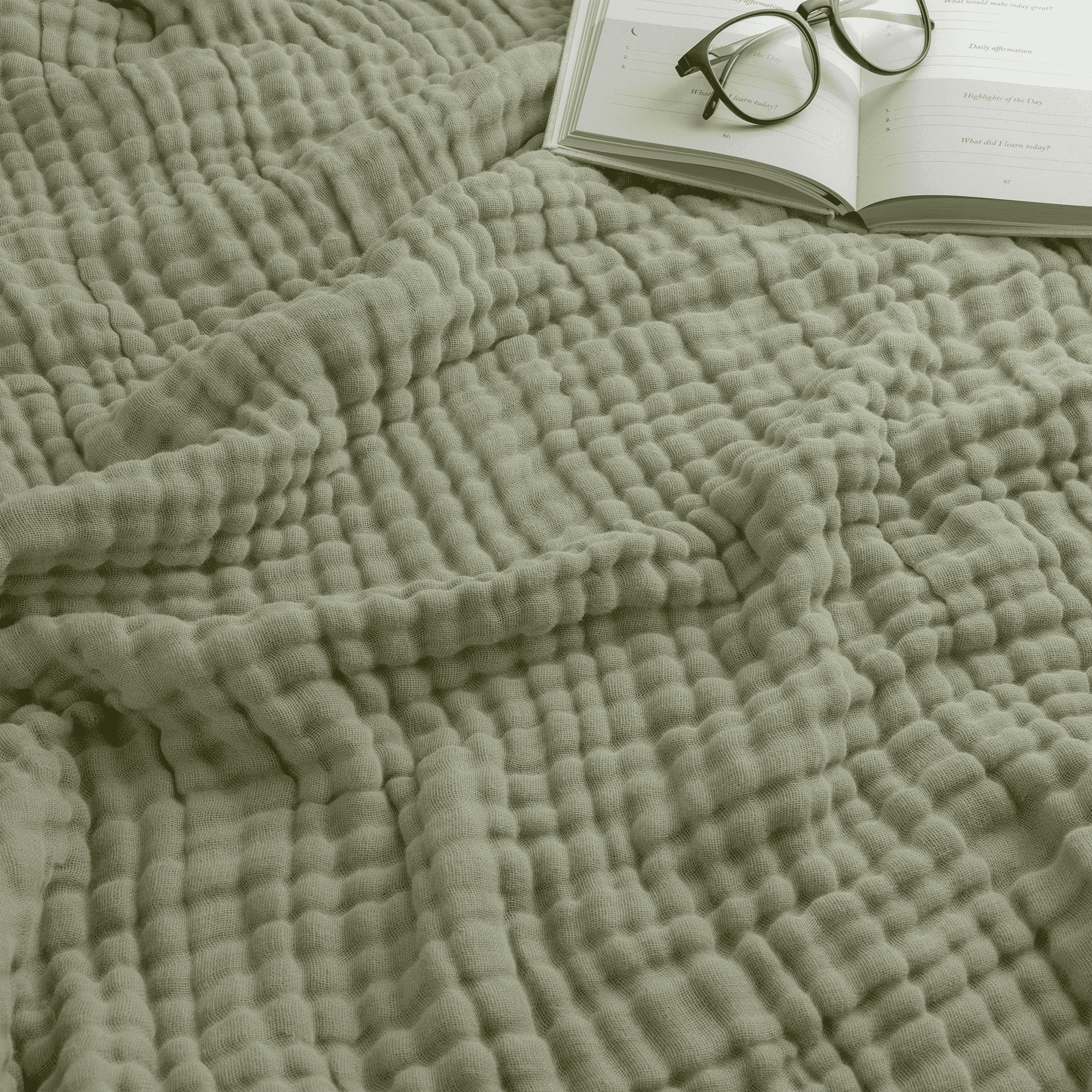 Comfy Cubs Muslin Blanket, Large Size 50” x 60”, 6 Layer Cooling Cotton Softness (Sage, Throw)