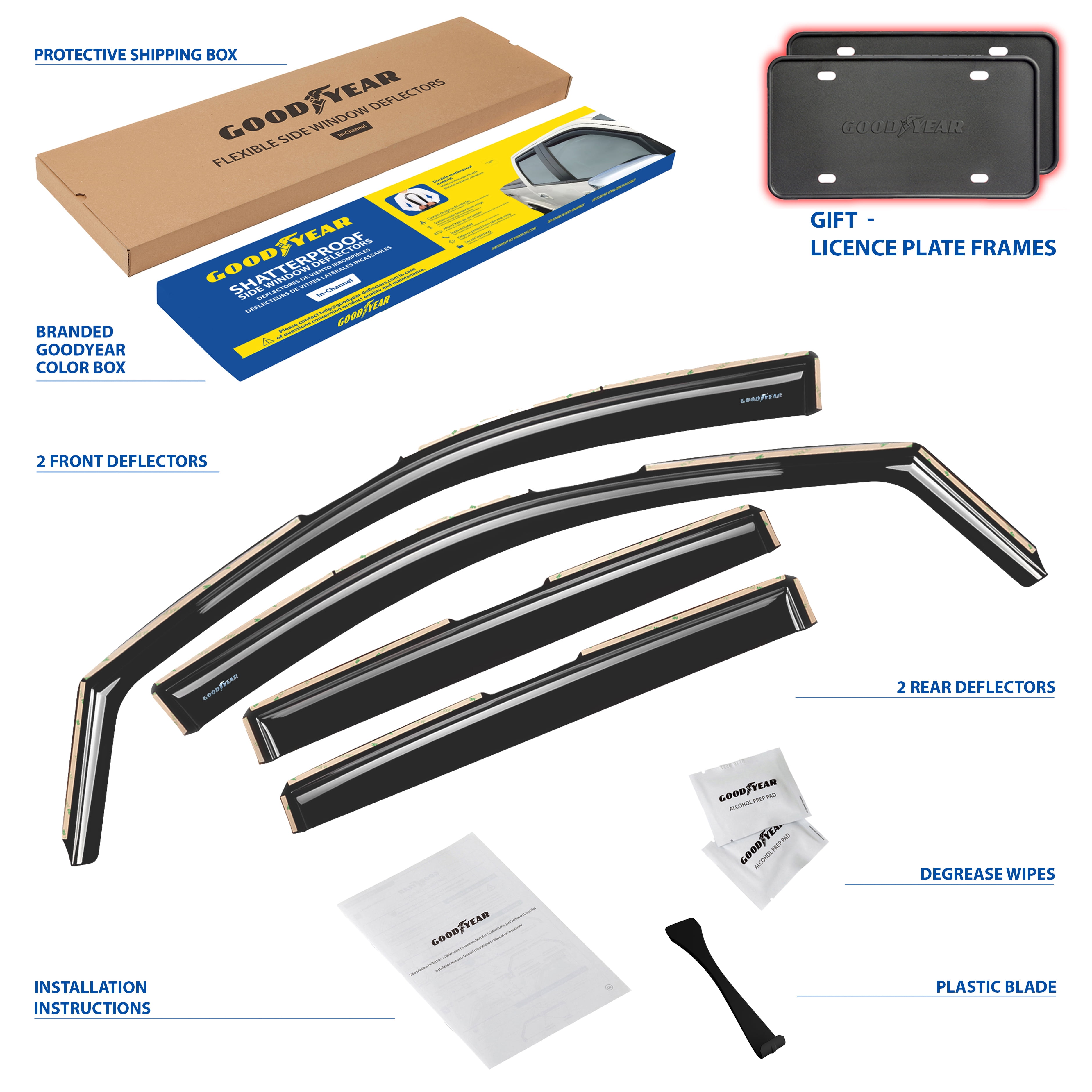 Goodyear Shatterproof in-Channel Window Deflectors for Ford Ranger 2019-2023 SuperCrew, Rain Guards, Window Visors for Cars, Vent Deflector, Car Accessories, 4 pcs - GY003449LP
