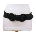 thumbnail image 6 of Women Black Braided Elastic Waistband Fabric Belt Double Round Buckle S M L, 6 of 19