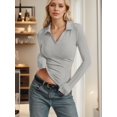 thumbnail image 4 of Weardear Womens Long Sleeve Stretch Crewneck Ribbed T-Shirt Slim Fit Casual Basic Tops, 4 of 5