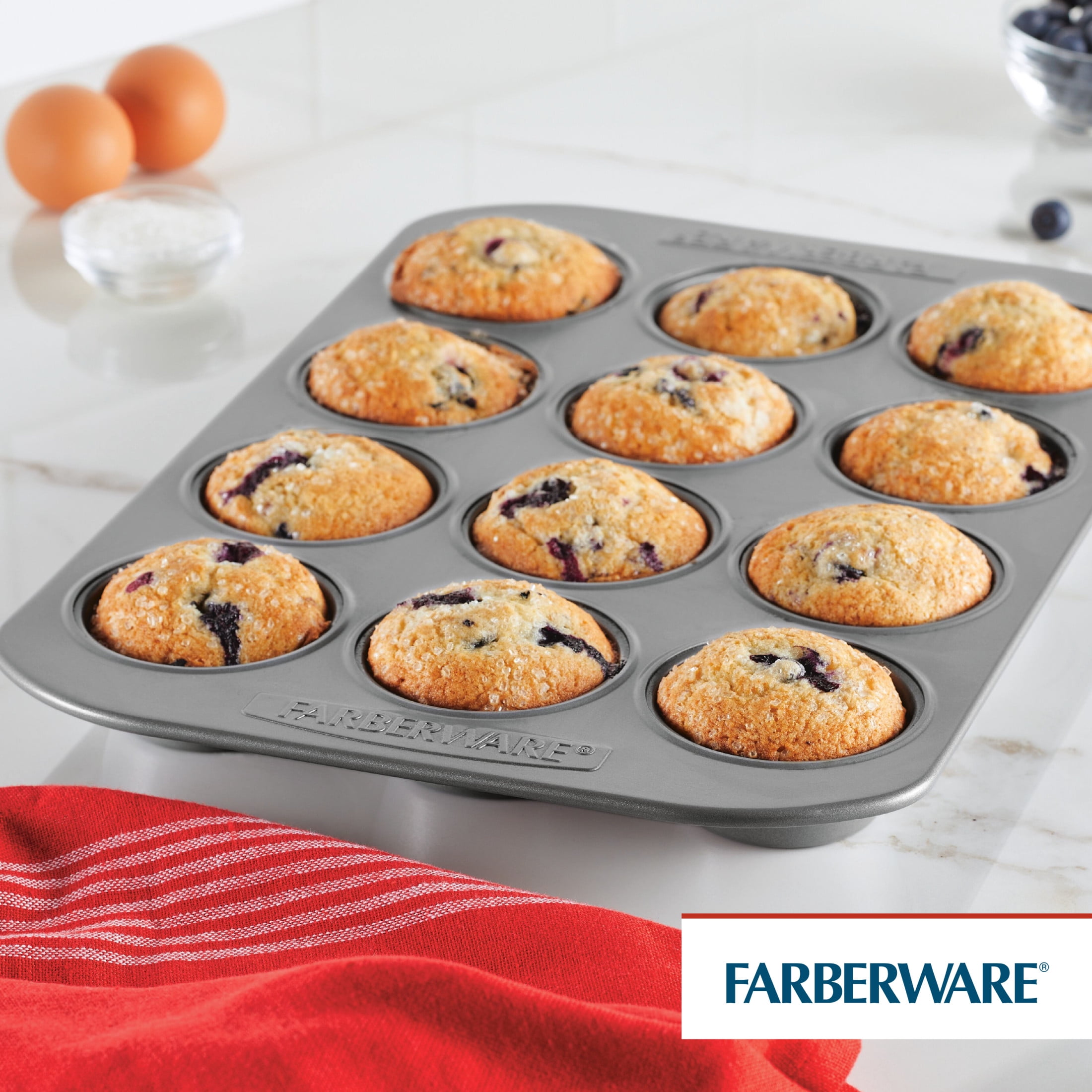 Farberware Double Batch 2-Piece Gray Muffin and Cupcake Pan Set