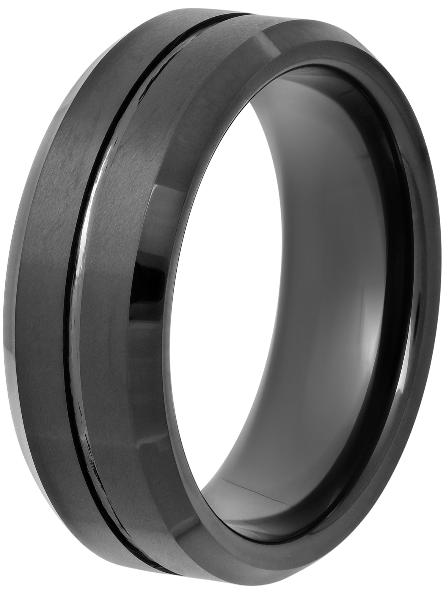 Black Tungsten Carbide Ceramic Bar Magnetic Bracelet w/ Cubic Zirconia Stones 