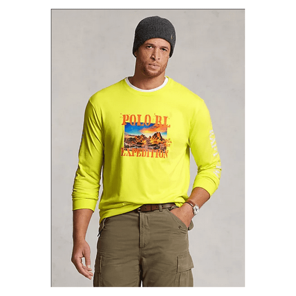 Polo Ralph Lauren Jersey Long Sleeve Graphic T-Shirt Cotton Laser Yellow -2XLT.