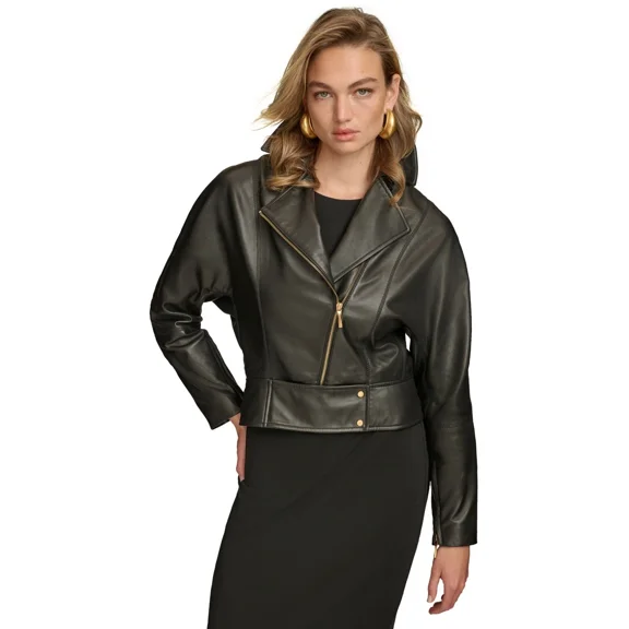 Donna Karan New York Women's Asymmetric Leather Moto Jacket Size XL