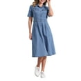thumbnail image 2 of INSPIRE CHIC Women's Denim Dress Short Sleeves Turndown Collar A-Line Button Up Jean Midi Dresses M Light Blue, 2 of 6