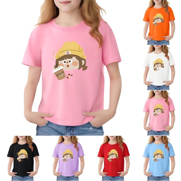 BXSRUTA Girls 100% Cotton Short Sleeve Round Neck Graphic T-Shirt with Bunny Rabbit and Stars Print Summer Top