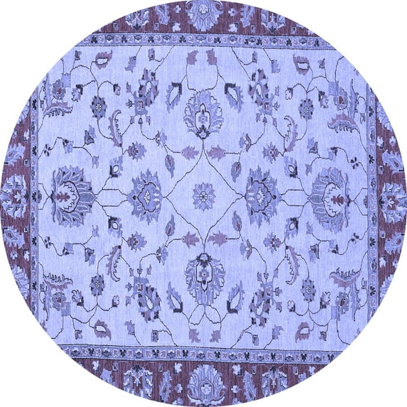 Ahgly Company Machine Washable Indoor Round Abstract Blue Modern Area Rugs, 8' Round