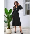 thumbnail image 5 of Women'S Puff Sleeve Dress Long Puff Sleeve Button Up Ruffle Vintage Midi Dresses Black XXL, 5 of 8