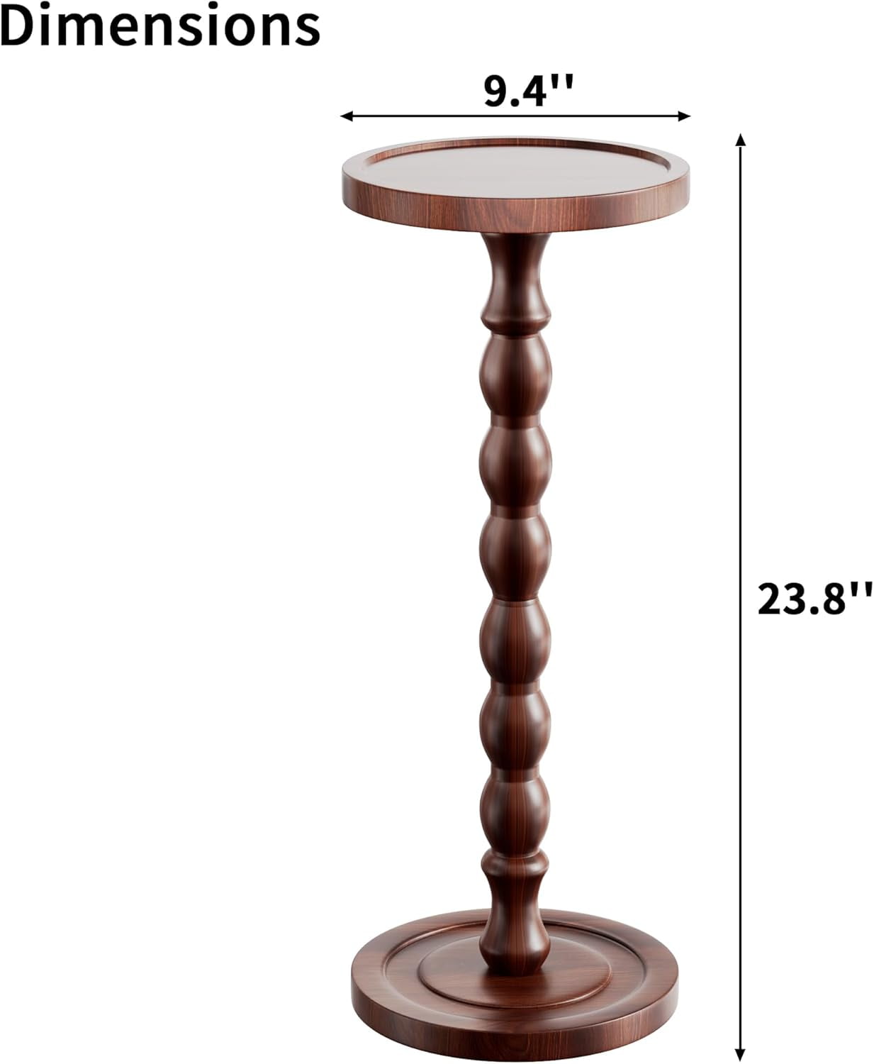 Finew Solid Wood Drink Table, Rubber Wood‌ Small Round Side Table for Small Spaces, Martini Tables, Pedestal End Tables for Living Room, Bedroom, Corners, and Office (Dark Walnut, 9.4 inch)