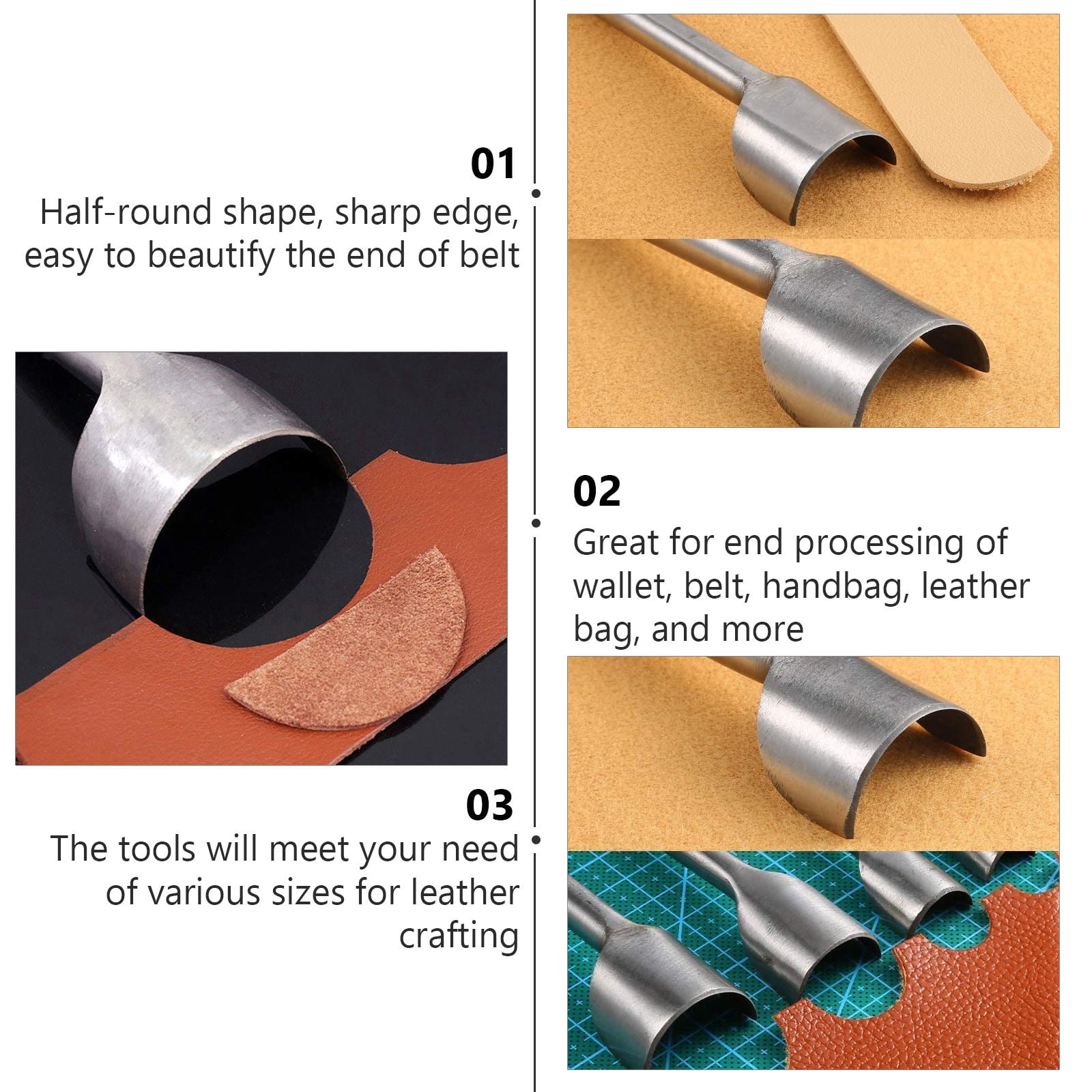 CRILSTYLEO 10-Piece Half Round Punch Tool Set for Crafting and Leatherwork, Various Sizes for Precise Belt and Design Making