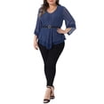 thumbnail image 2 of Agnes Orinda Women's Plus Size Tops V Neck Ruffle 3/4 Sleeve Double Layers Loose Fit Mesh Tunic Blouses 1X Navy Blue, 2 of 6