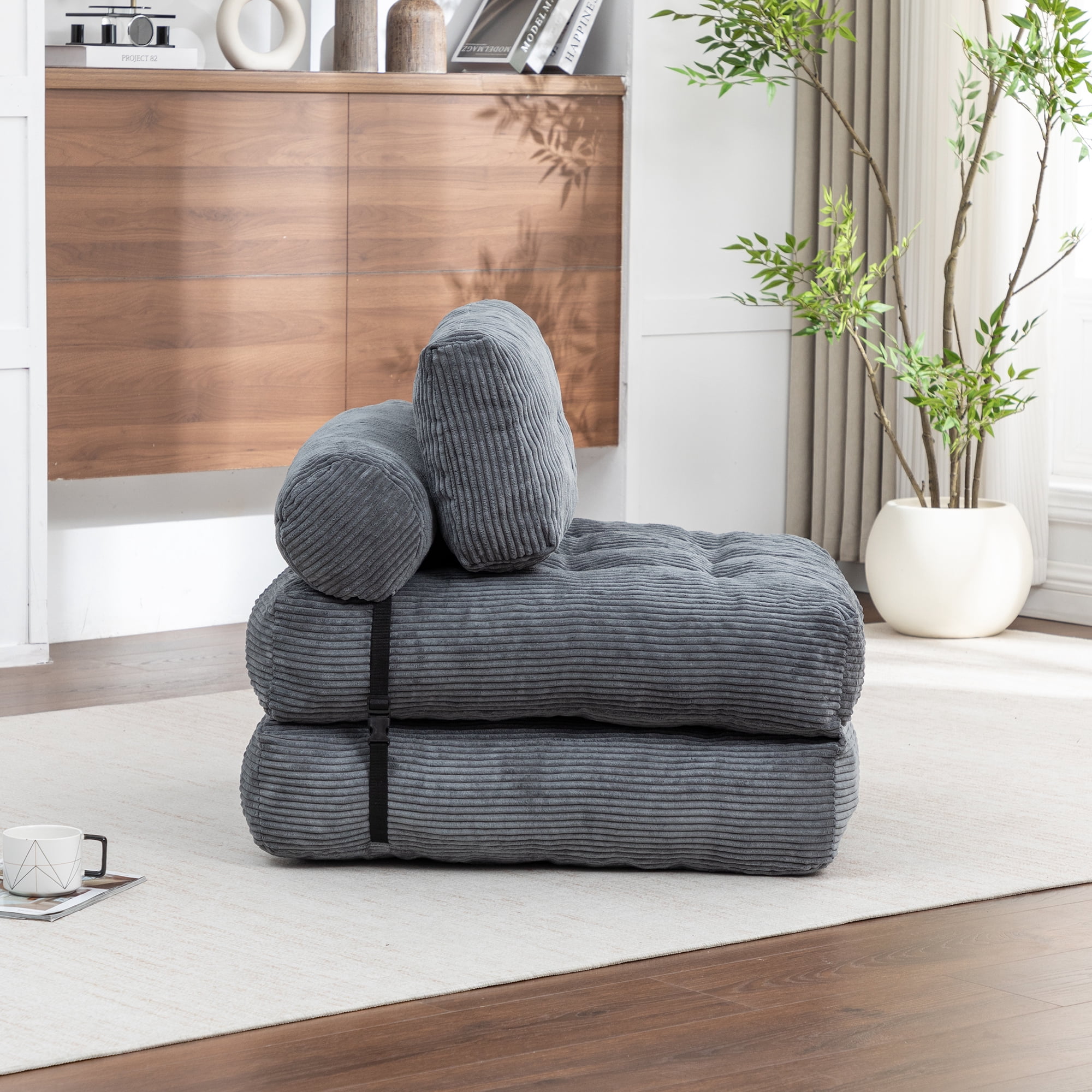 Leumius Folding Sofa Bed,68.5 inch Convertible Sleeper Sofa Chair with Pillow,Foldable Mattress Futon with Back Support,Soft Sleeper Chair Bed Floor Sofa for Living Room Bedroom,Dark Gray