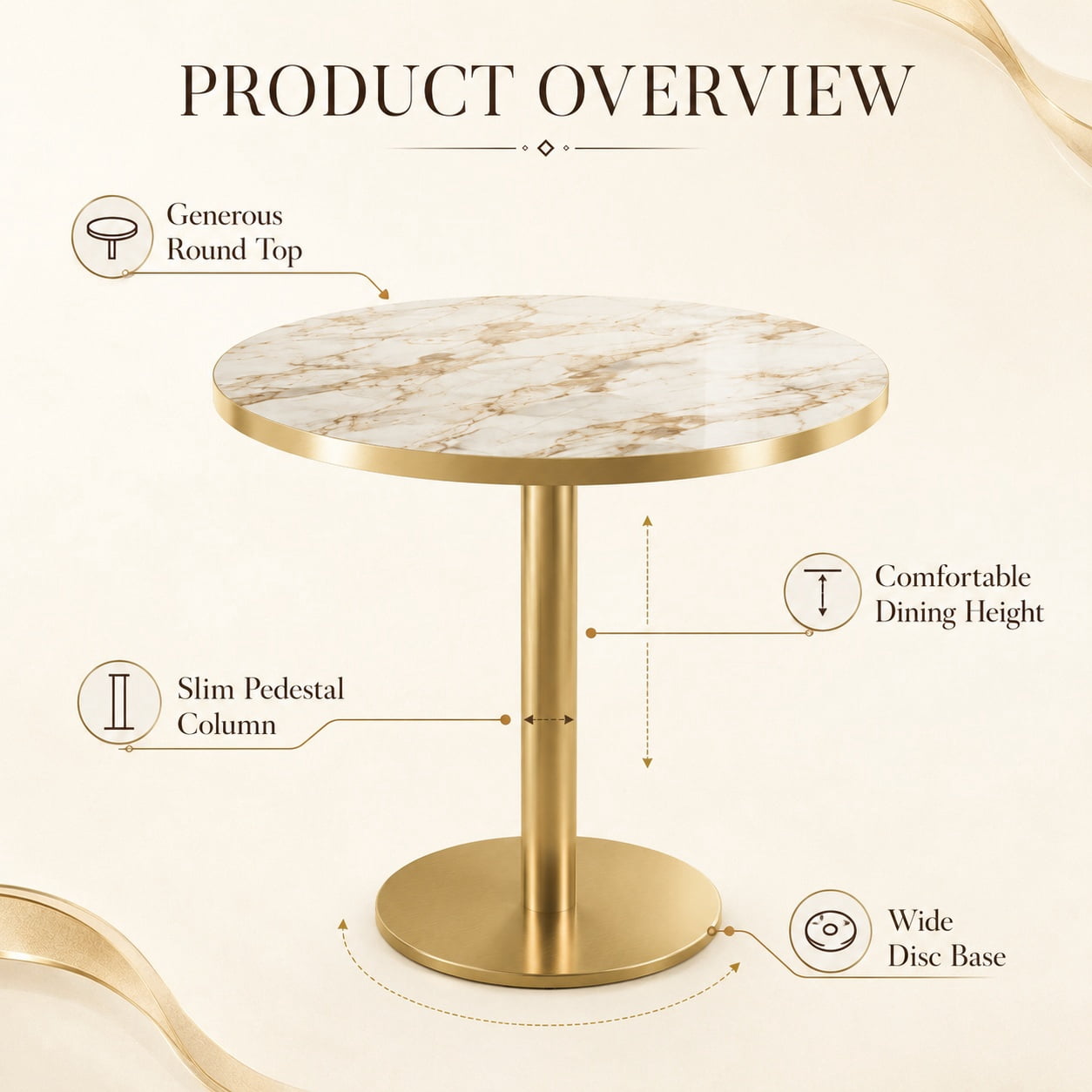 Aukfa 31.5" Round Sintered Stone Dining Table for 2-4, Kitchen Table Tulip Table with Gold Pedestal Base for Bistro Small Apartment,Calacatta Gold Marble