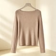 thumbnail image 3 of Oiangi Sweater for Women Boat Neck Long Sleeve Lightweight Knitted Tops Cozy Fleece Pullover Sweaters for Fall Winter Khaki L, 3 of 4